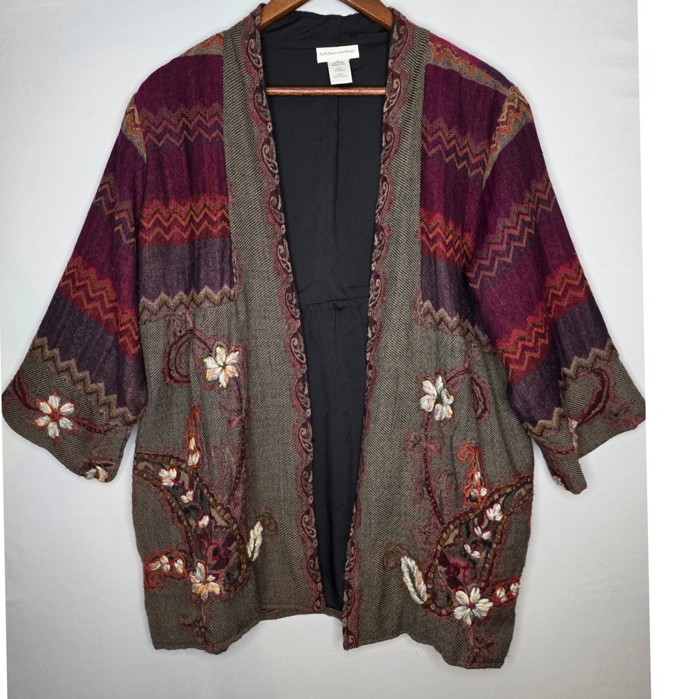 Soft Surroundings Jacket Wool Patchwork Floral Em… - image 4